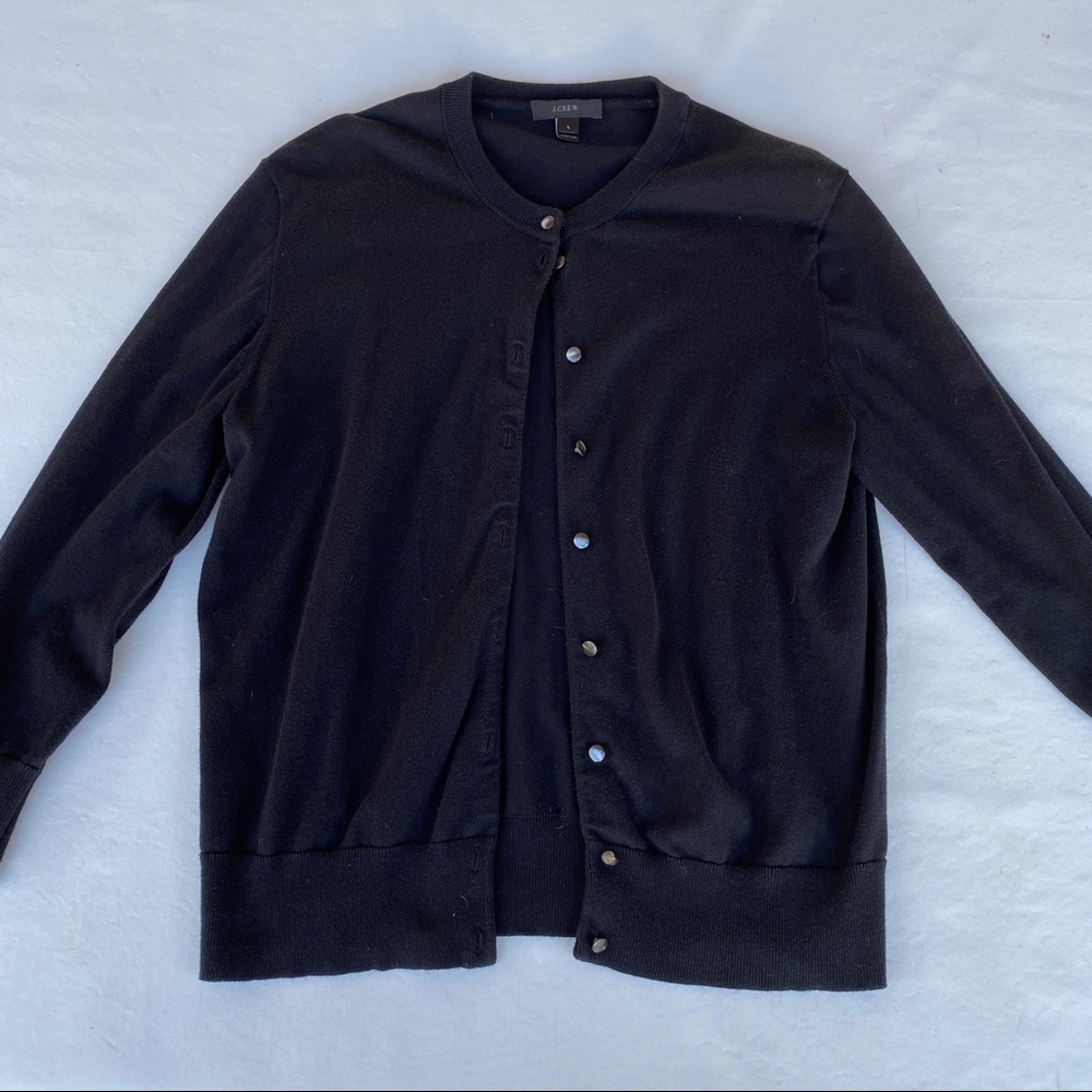 J. Crew Cotton Jackie Cardigan Sweater Black Large